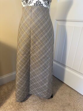 Ann Mashburn High-Waist Plaid Maxi Skirt in Brown and Yellow NWT